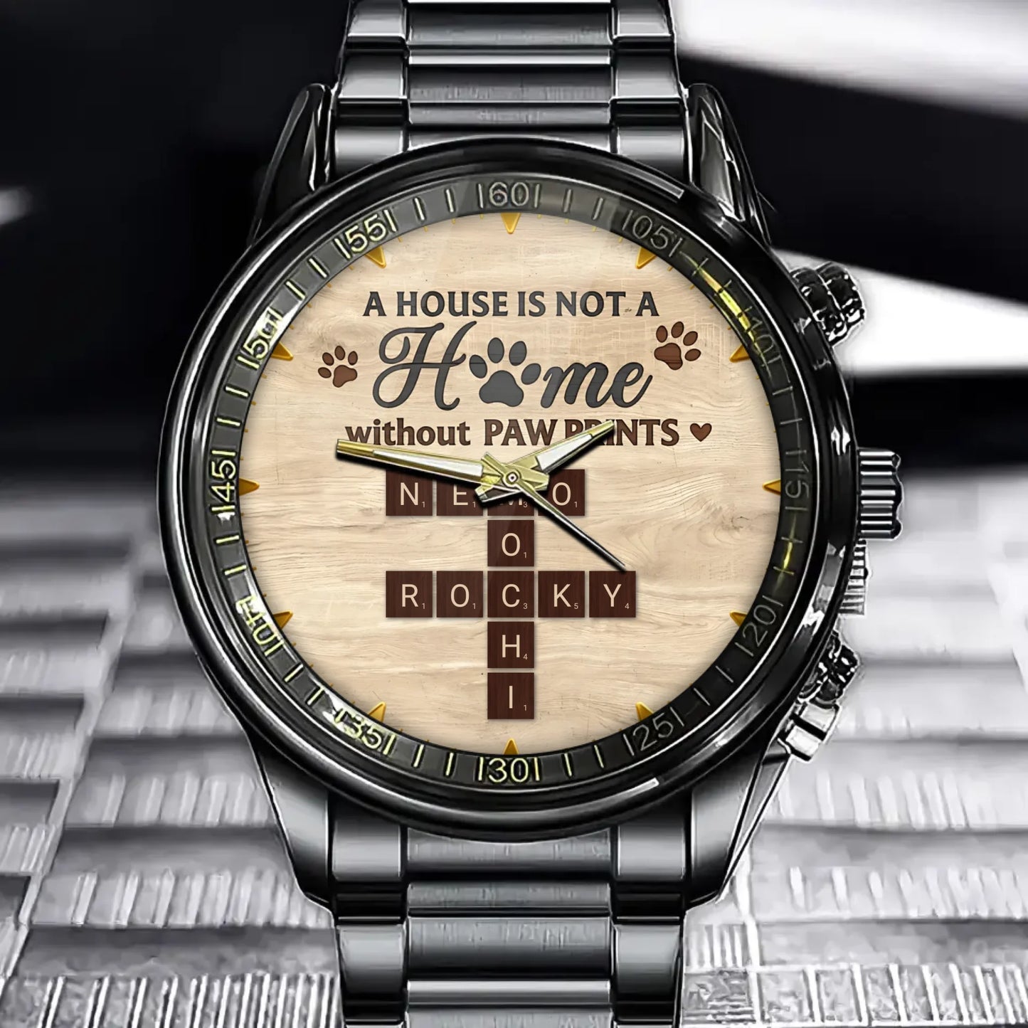 Personalized Pet Lover Watch - Custom Name & "Home with Paw Prints" Design, Perfect Gift for Dog/Cat Owners