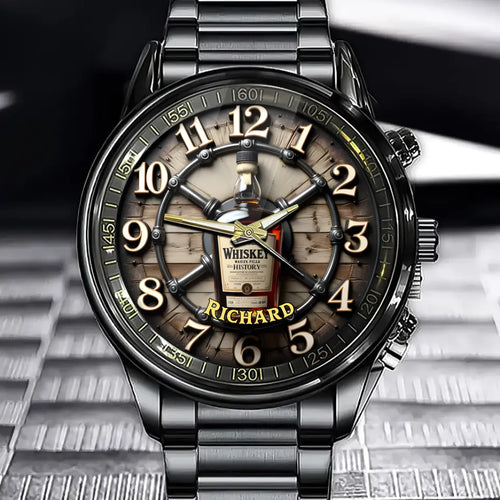 Personalized Whiskey Lover Watch - Vintage Bar-Inspired Dial And Custom Name Option