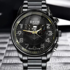 Personalized Biker-Themed Watch - Sleek Matte Black Design with Custom Name Option