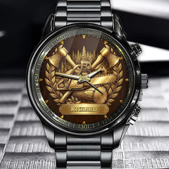 Personalized Lumberjack Watch with Custom Chainsaw and Axe Design