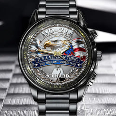 Personalized Veteran Theme Watch - DD-214 & Eagle Design with Custom Name Personalization