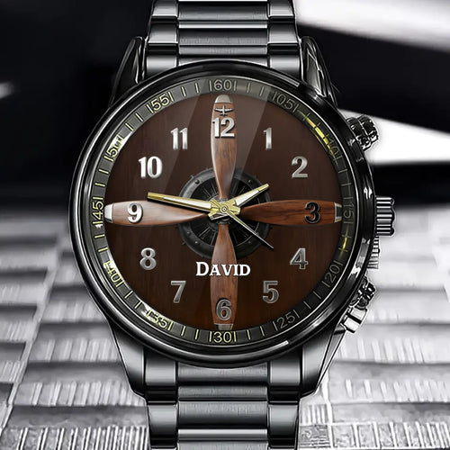 Personalized Airplane Theme Watch - Propeller Design with Custom Name Personalization