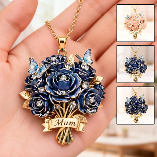 A Bouquet of Love – Personalized Name Metal Necklace for Mom