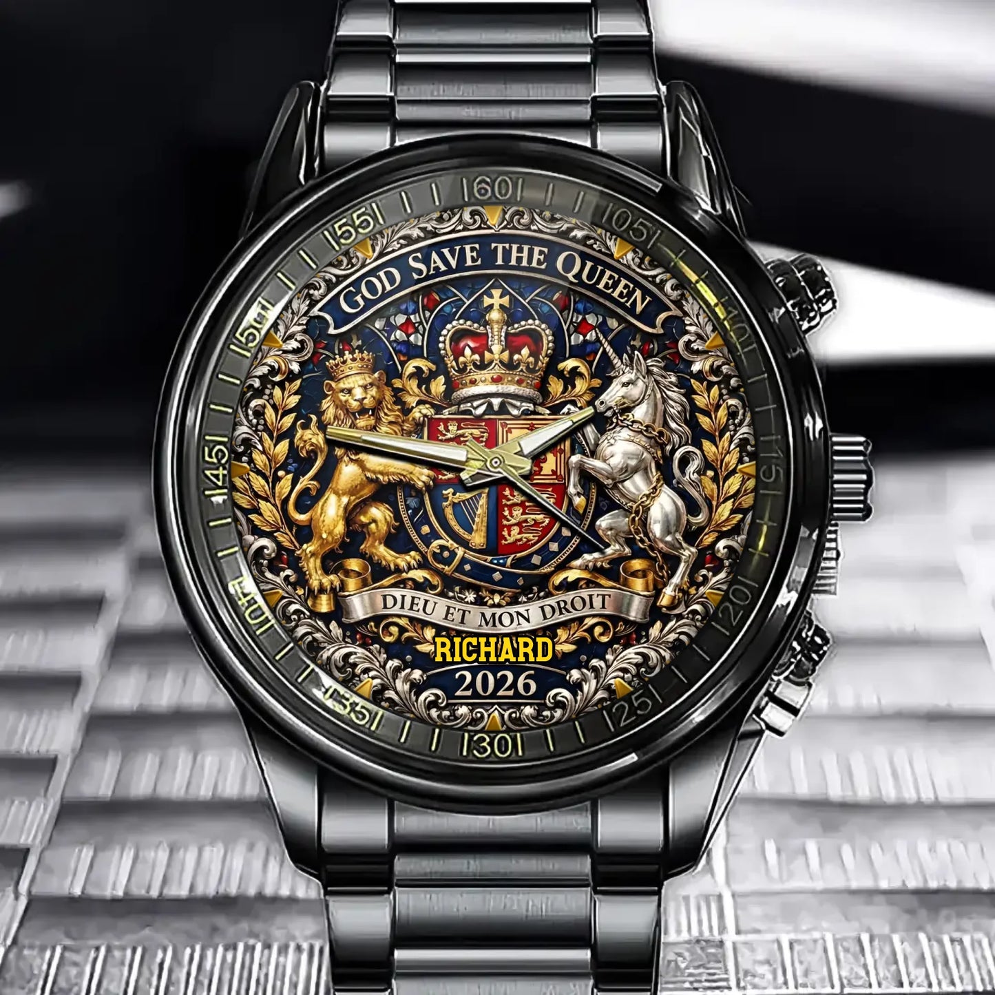Personalized Royal Coat Of Arms Watch – Custom Engraved Name With British Heritage Desig