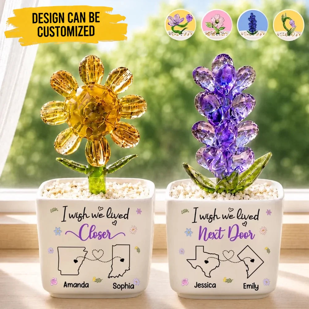 Custom Long Distance Glass Everlasting Flowers - Personalized Best Friend Birthday Gifts For Women, Besties, Sisters, BFF - Friendship Without Borders