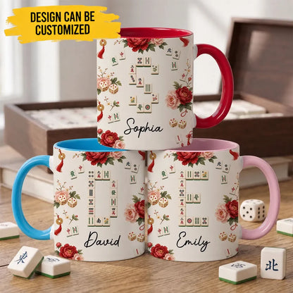 Custom Accent Mug - Personalized Every Tile Tells Our Story Mahjong Floral Name Coffee Mug - For Mahjong Lover & Asian Culture Gifts