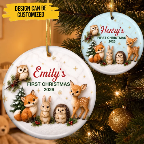 Custom First Christmas Ceramic Ornament - Personalized Christmas Baby Shower, Gender Reveal Gifts For New Moms, New Dads, New Parents - Little Wonder Big Magic