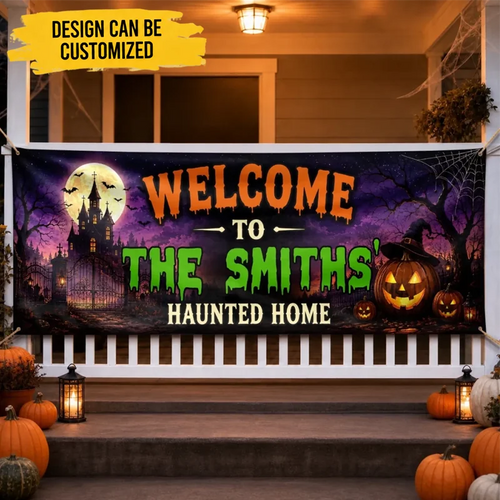Custom Haunted Home Outdoor Banner - Personalized Halloween Decor Gifts For For Mom, Dad, Brother, Sister - Creep It Real This Halloween