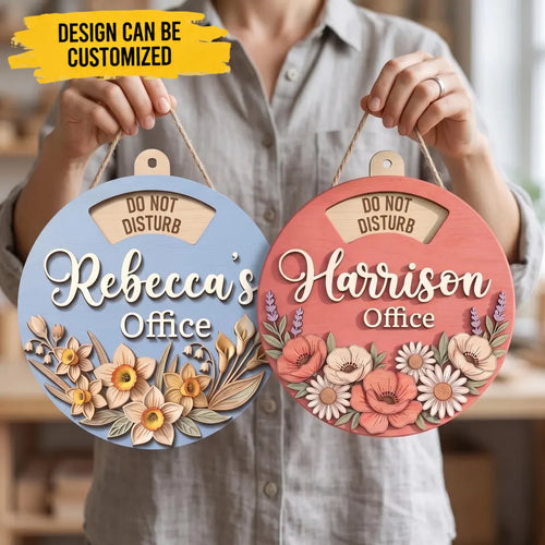 Custom Rotating Wooden Door Sign - Personalized 6 Rotating Text Office Round Floral Wood Door Sign - For Home Office & Desk Decor Gifts