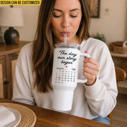 Custom 40 Oz Stainless Steel Tumbler With Handle - Personalized Anniversary Wedding Gifts For Husband And Wife, Him And Her - Keeping You For Life