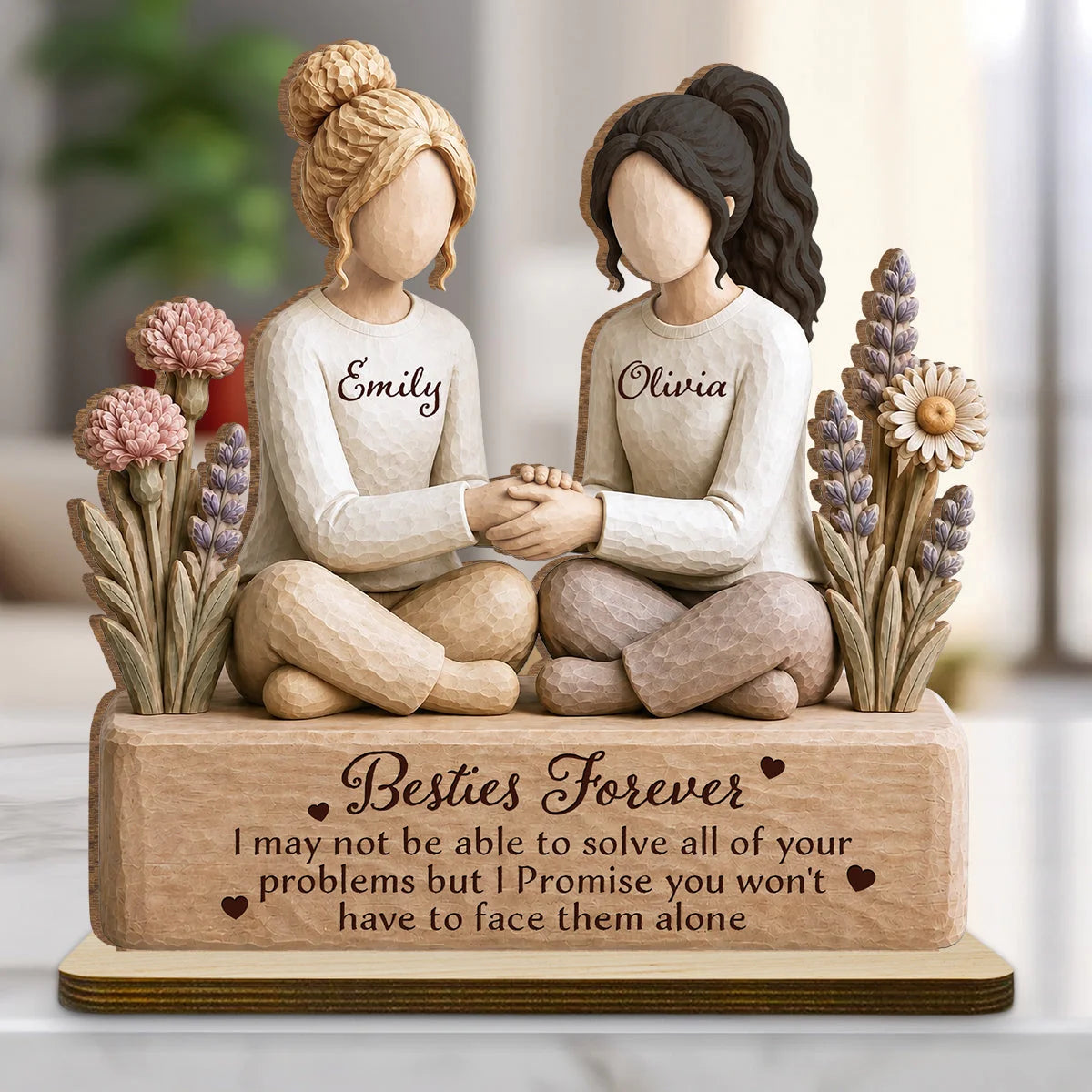 Custom 2-Layer Wood Plaque With Flat Base - Personalized Best Friend Birthday Gifts For Women, Besties, Sisters, BFF - Besties Forever