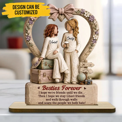 Custom 2-Layer Wood Plaque - Personalized One Soul Two Besties Forever Custom Names Skin Tone Hair Color Wood Plaque - For Best Friend & BFF Gifts