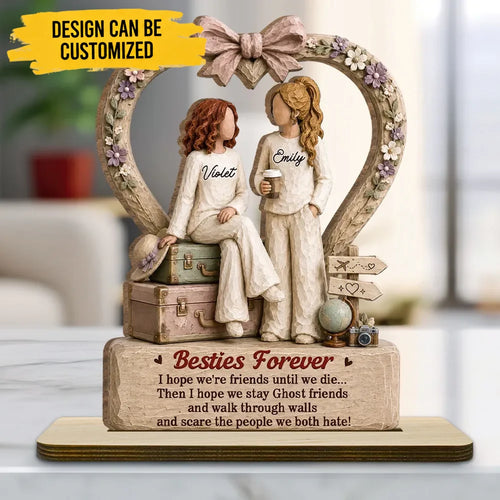 Custom 2-Layer Wood Plaque - Personalized One Soul Two Besties Forever Custom Names Skin Tone Hair Color Wood Plaque - For Best Friend & BFF Gifts