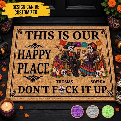 Custom Day Of The Dead Home Decor Decorative Mat - Personalized Anniversary Wedding Gifts For Husband And Wife, Him And Her - Love You To Death