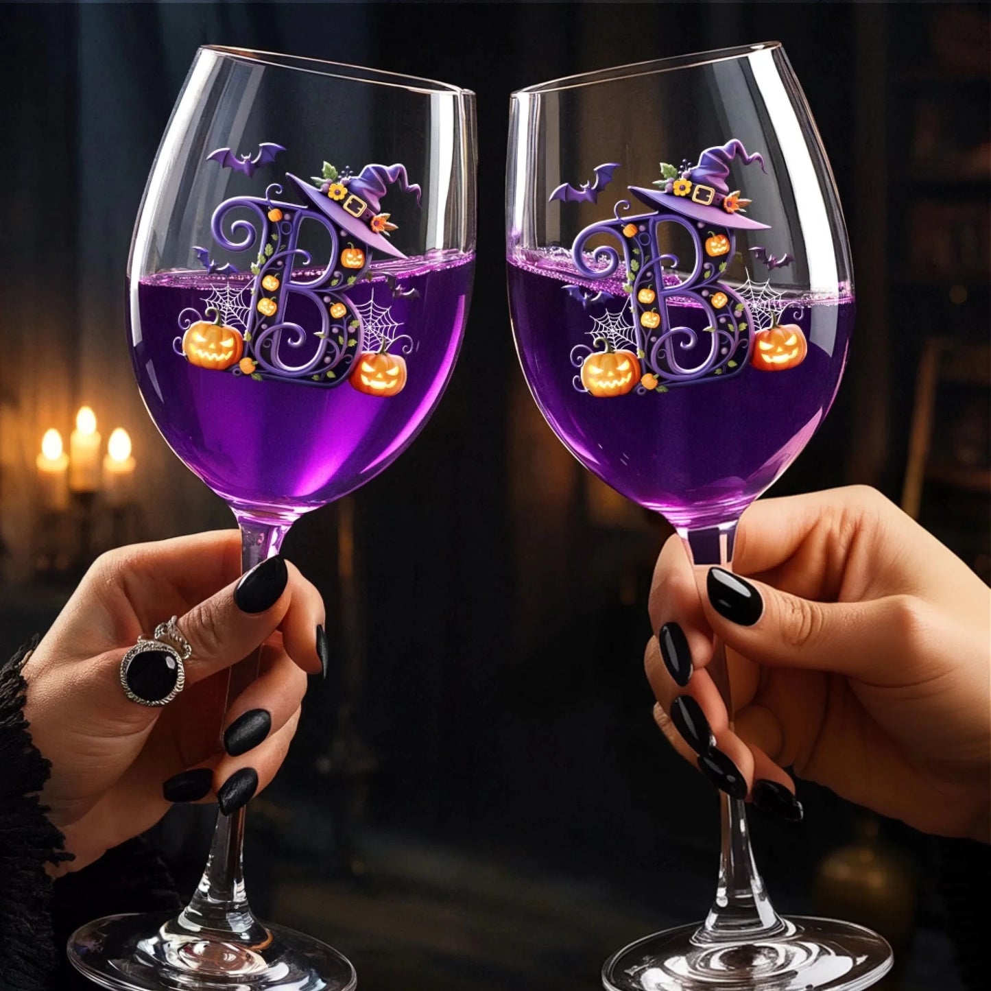 Custom Witchy Stemmed Wine Glass - Personalized Halloween Gifts For Witch, Wife, Daughter, Besties, Sisters, Granddaughter, Grandma, Mom, Yourself - Glow Of Mystic Embers