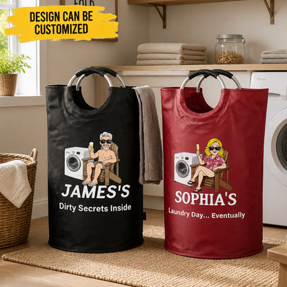 Custom Laundry Basket - Personalized Funny Name Dirty Secrets Inside Corner of Chaos Custom Laundry Basket - For Him & Housewarming Gifts