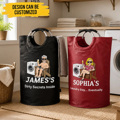 Custom Laundry Basket - Personalized Funny Name Dirty Secrets Inside Corner of Chaos Custom Laundry Basket - For Him & Housewarming Gifts