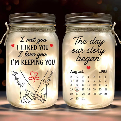 Custom Mason Jar Light - Personalized Anniversary Wedding Gifts For Husband And Wife, Him And Her - I Met You, I'm Keeping You