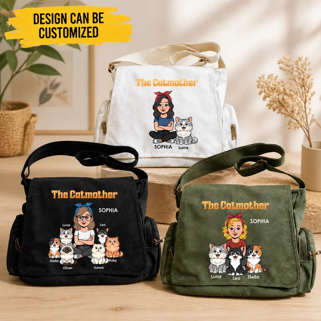 Custom Vintage Tote Crossbody Bag - Personalized The Catmother Custom Cat Names Breeds Vintage Canvas Crossbody Bag - For Cat Mom & Cat Lover Gifts