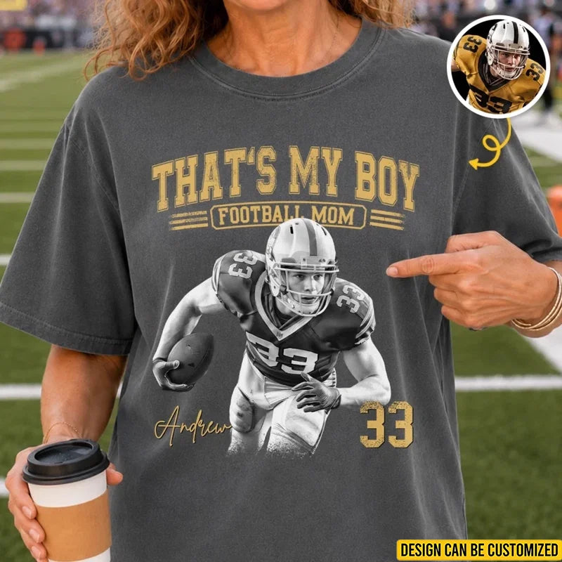 Custom Photo America Football Comfort T-Shirt - Personalized Birthday Gifts For Mom, Dad, America Football Lovers, Sports Fans, Sports Lovers - Game Day Runs In My Veins
