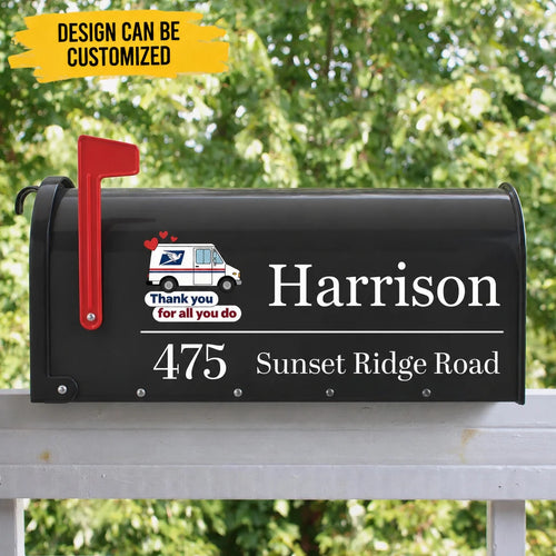 Custom Name Address Mailbox Decal - Personalized Thank You For All You Do USPS Mailman House Number Street Name Mailbox Decal - For Mail Carrier & Appreciation Gifts
