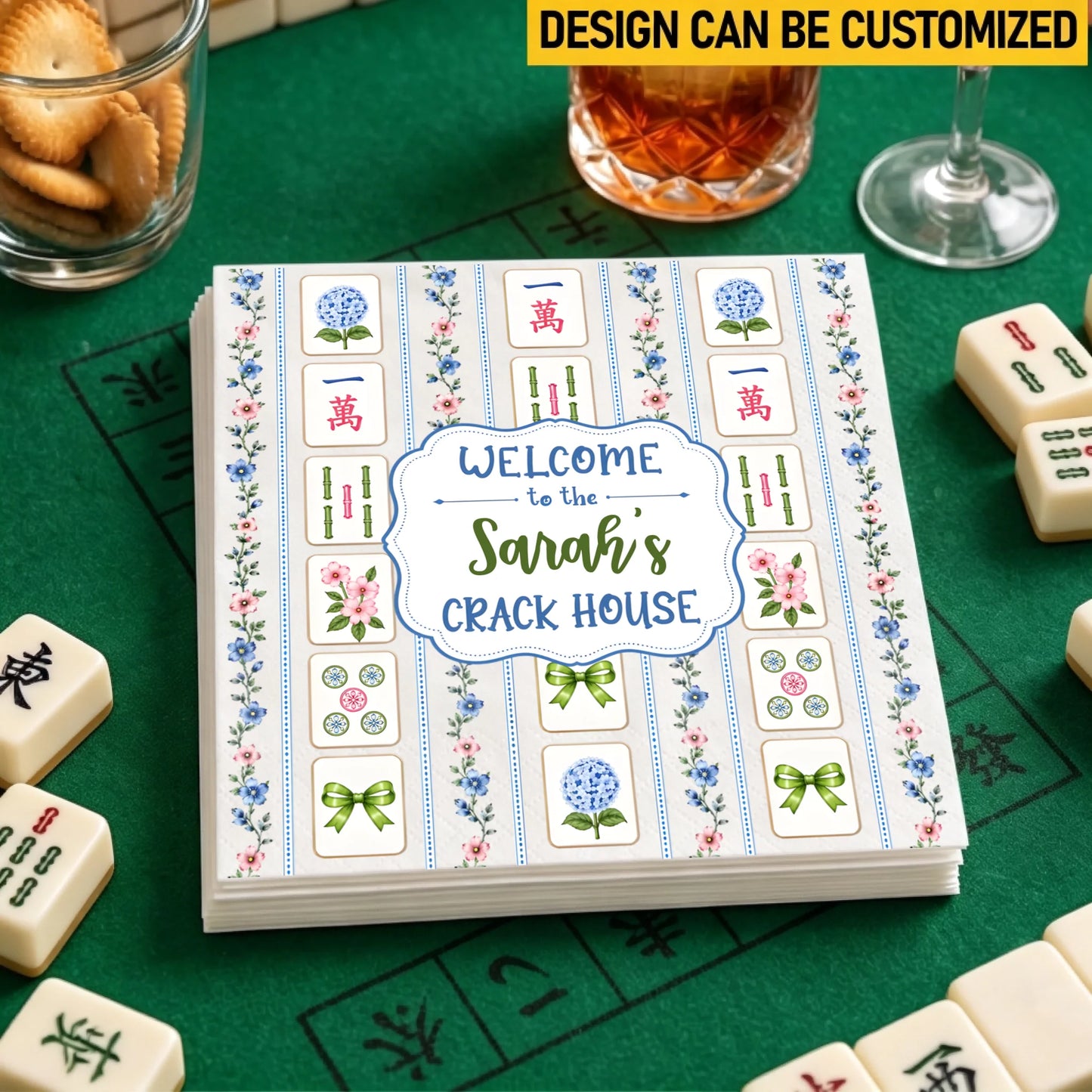Custom Mahjong Cocktail Napkins - Personalized Birthday Gifts For Mahjong Players, Mom, Dad, Brother, Sister - Welcome My Crack House