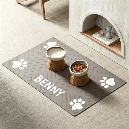 Custom Dog Feeding Pad - Personalized Gifts For Dog Cat Owner & Pet Lover - Slip Paw Print Dog Cat Feeding Mat Quick Dry Waterproof