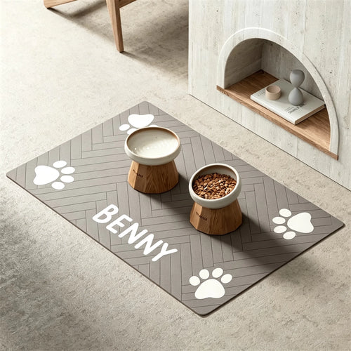 Custom Dog Feeding Pad - Personalized Gifts For Dog Cat Owner & Pet Lover - Slip Paw Print Dog Cat Feeding Mat Quick Dry Waterproof