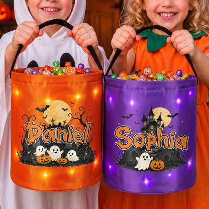 Custom LED Light Bucket Bag - Personalized Halloween Birthday Gifts For Kids - Tiny Trickster