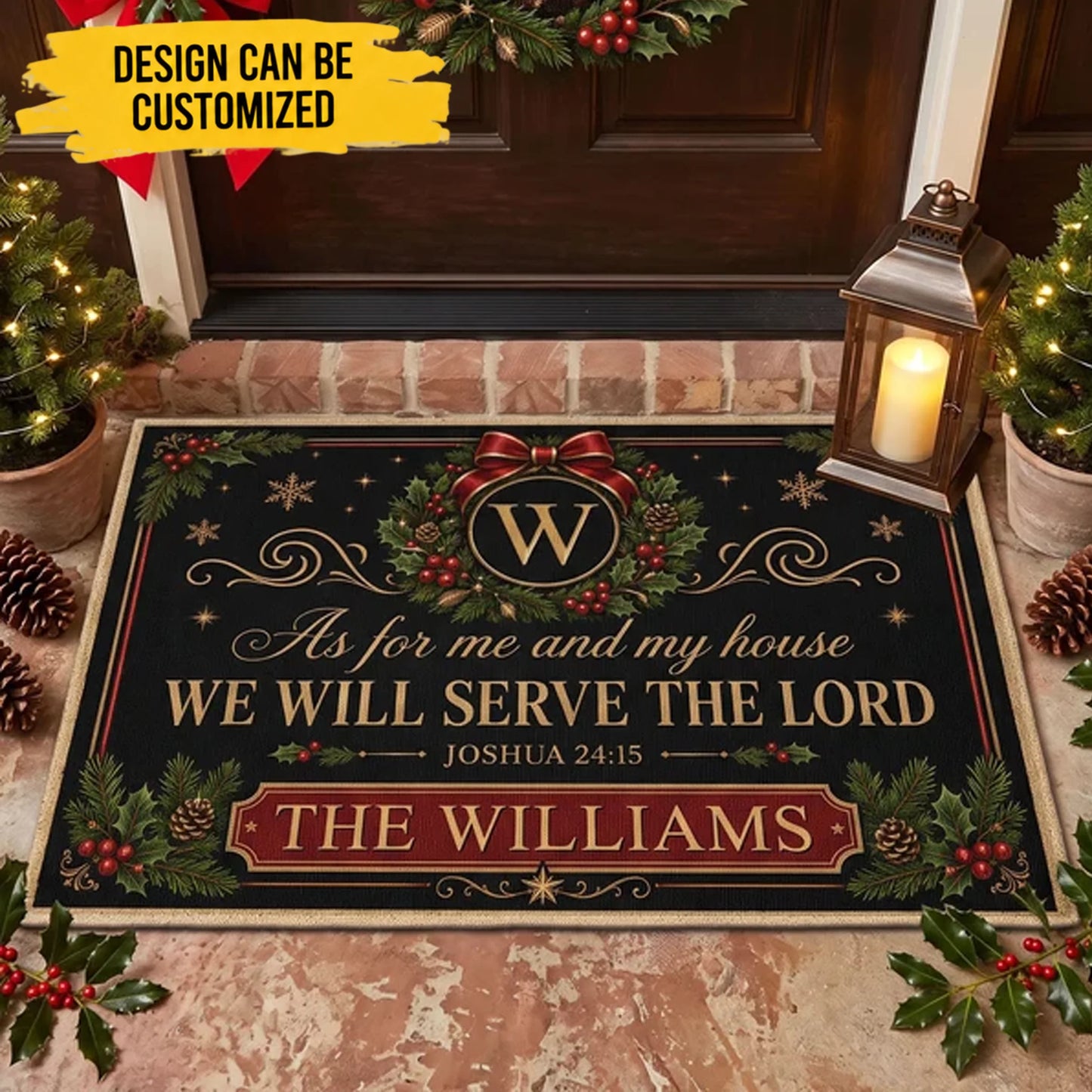 We'll Serve The Lord Christmas Gift For Mom, Dad, Family - Personalized Doormat