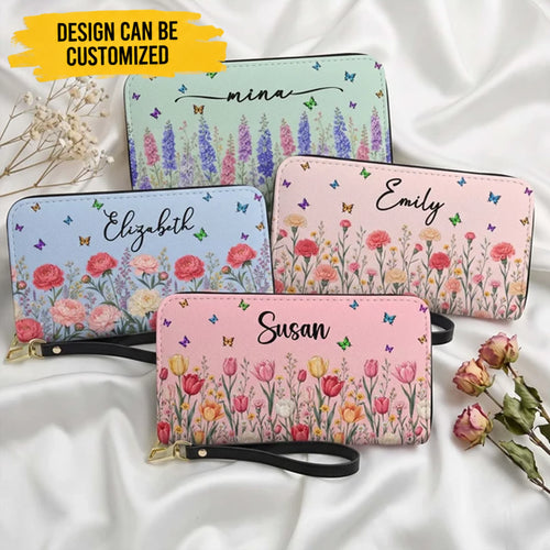 Custom Name & Birth Flower For Her, Teacher, Coworkers, Boss, Friends - Personalized Wallet