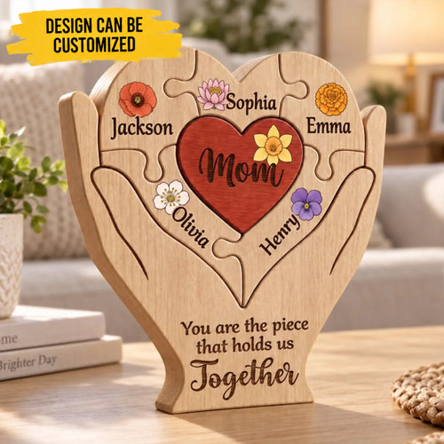 Custom Shaped Wooden Art Puzzle - Personalized Mother's Day Father's Day Birthday Gifts For Mom, Dad, Grandma, Grandpa - Together in Every Piece