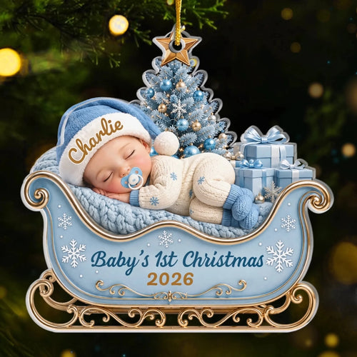 Custom First Christmas Acrylic Ornament - Personalized Christmas Baby Shower, Gender Reveal Gifts For New Moms, New Dads, New Parents - Precious Little Bundle Of Joy