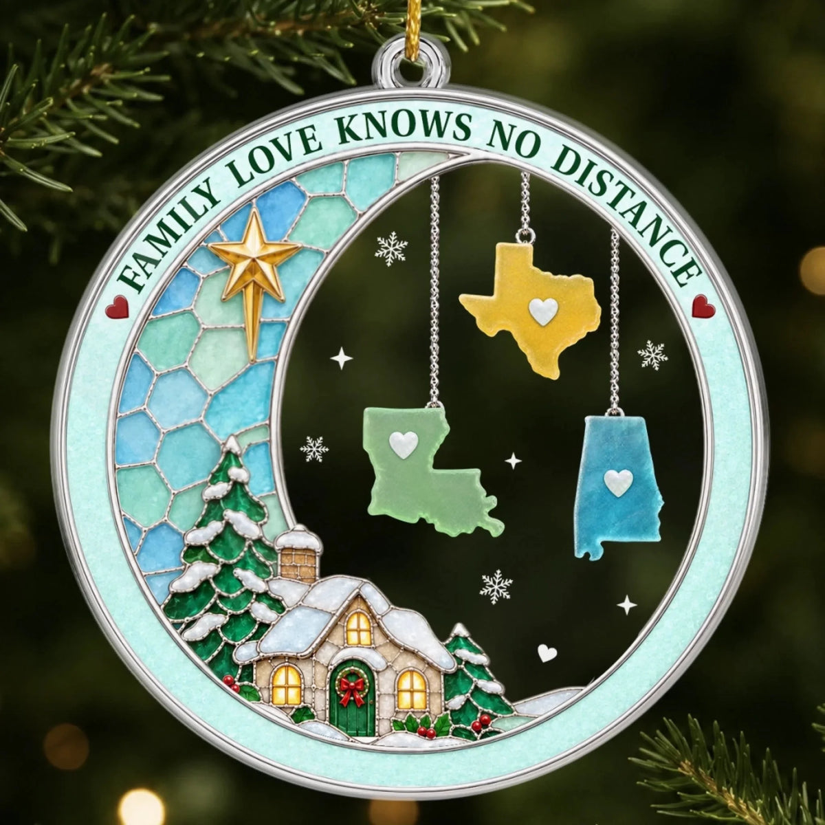 Custom Long Distance Acrylic Ornament - Personalized Christmas Birthday Gifts For Mom, Dad, Brother, Sister - Always Connected Heart To Heart
