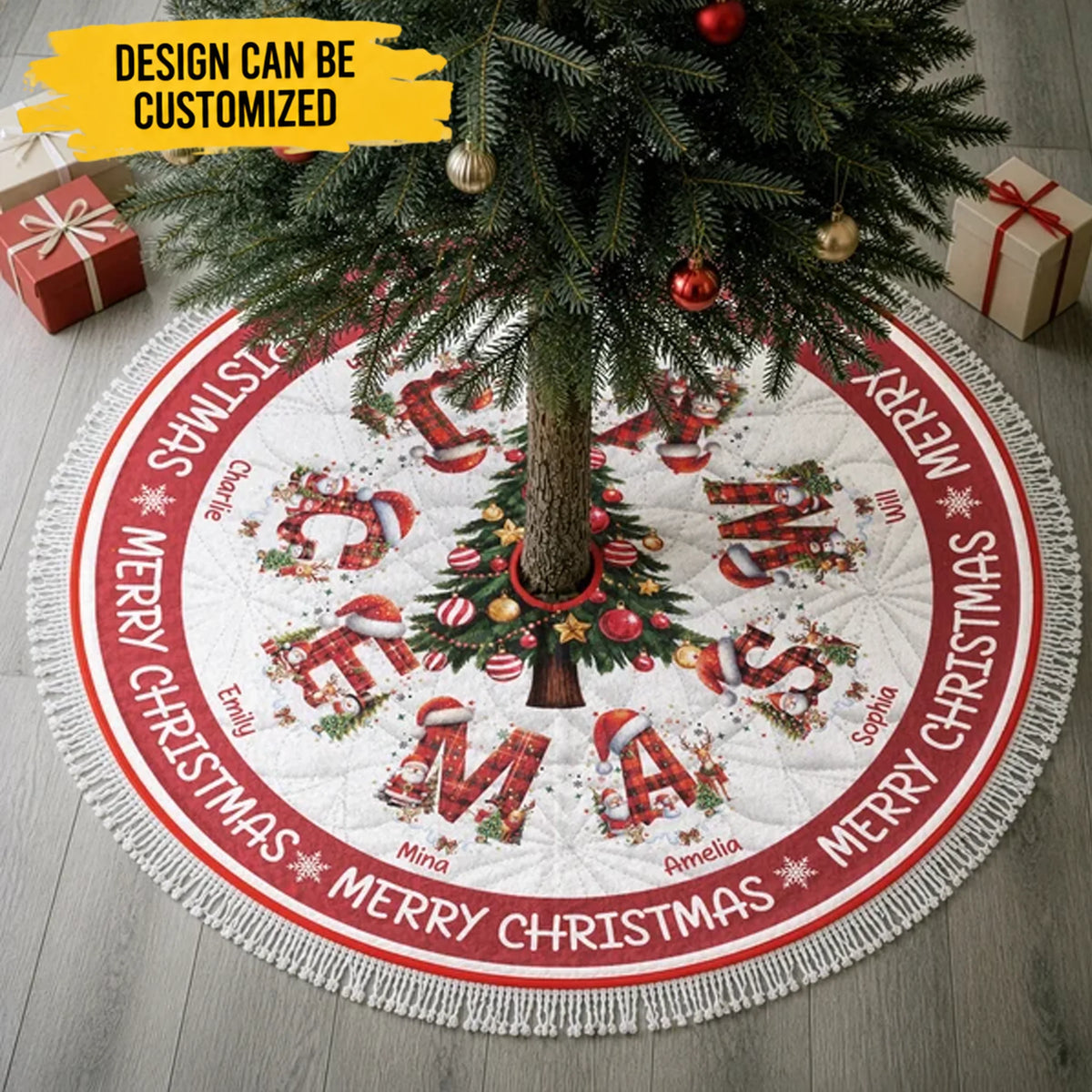 Merry Christmas Custom Aphabet - Personalized Tree Skirt