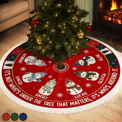 Custom Snowman Tree Skirt - Personalized Christmas Birthday Gifts For Mom, Dad, Brother, Sister - Christmas Feels Better Together