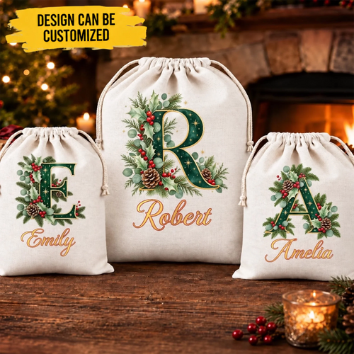 Custom Drawstring Gift Bag - Personalized Christmas Birthday Gifts For Mom, Dad, Brother, Sister - Wrapped With Love And Joy