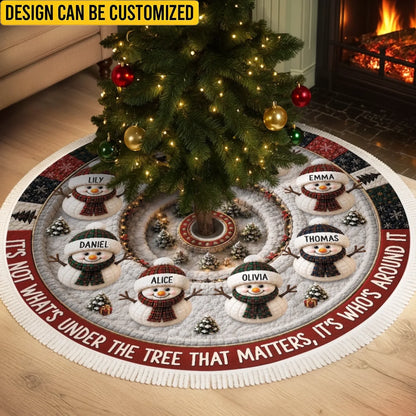 Custom Snowman Tree Skirt - Personalized Christmas Gifts For Mom, Dad, Kids - Our Family Under The Tree