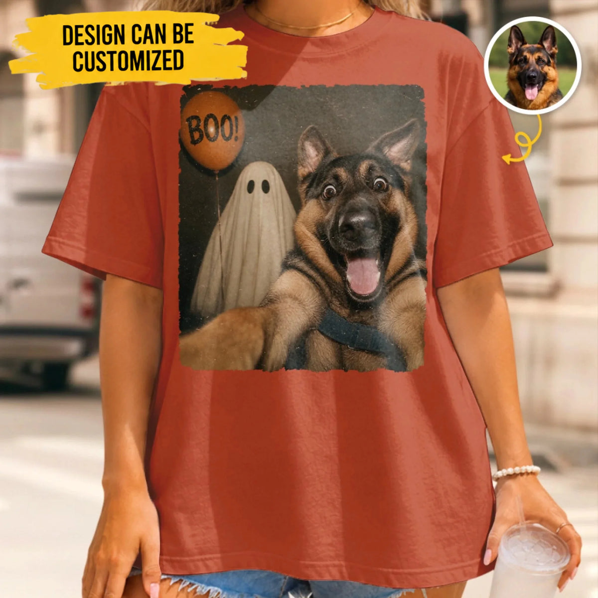 Custom Photo Funny Dog Selfie With Boo T-Shirt - Personalized Halloween Gifts For Dog Cat Lovers, Dog Dad And Mom, Cat Owners - My Pet Says Boo