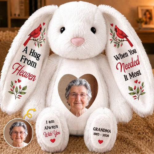 Custom Photo Heart Bunny Plush - Personalized Memorial Sympathy Gifts For Loss Of Mom, Dad - Some Memories Never Fade