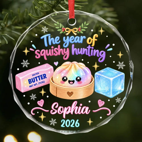 Custom Squishy Circle Glass Ornament - Personalized Christmas Birthday Gifts For Kids - Merry Squishy Moments