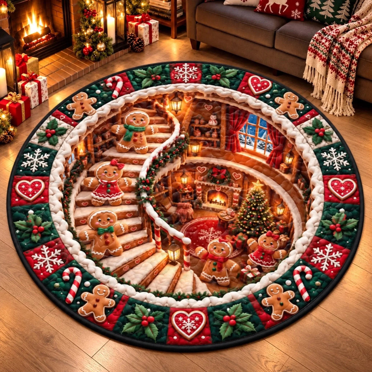 Custom Quilted Round Mat - Personalized Christmas Birthday Gifts For Mom, Dad, Brother, Sister - Warm Wishes In Cozy House