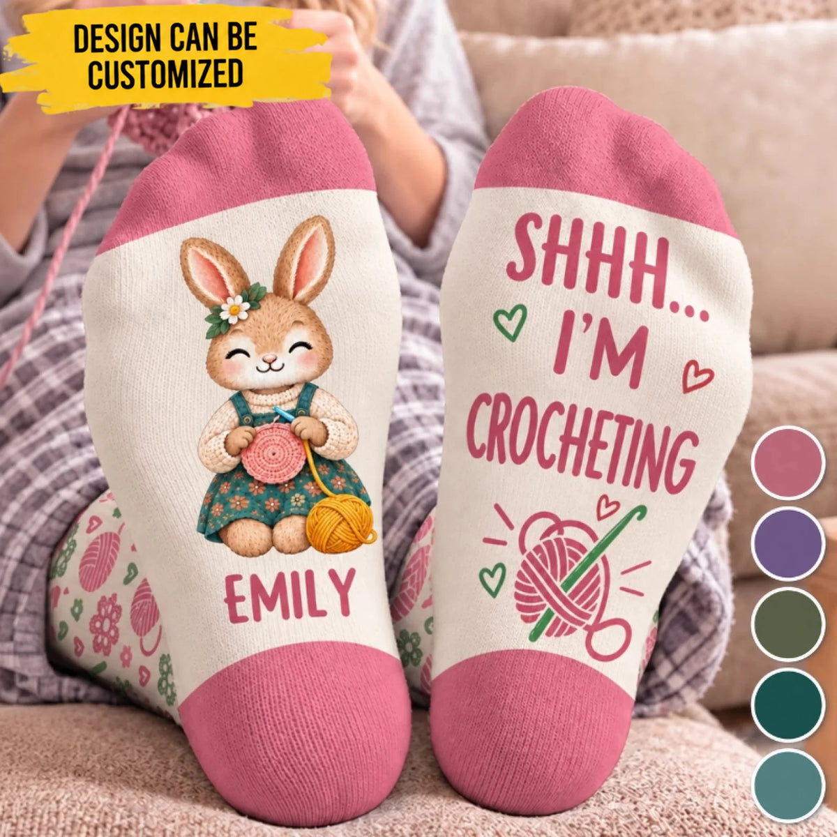 Custom Yarn Crew Socks - Personalized Birthday Gifts For Crochet Knitting Lovers, Crocheters, Knitters, Wife, Daughter, Besties, Sisters, Granddaughter, Grandma, Mom, Yourself - Happiness Is Handmade