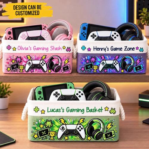 Custom Name Gamer Room Decor - Personalized Storage Basket