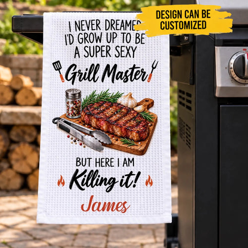 Custom Name Funny Grill Master Gifts - Personalized Kitchen Towel
