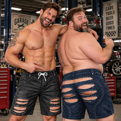 Custom Funny Garage Ripped Butt Illusion Beachwear For Men - Men Swim Trunks