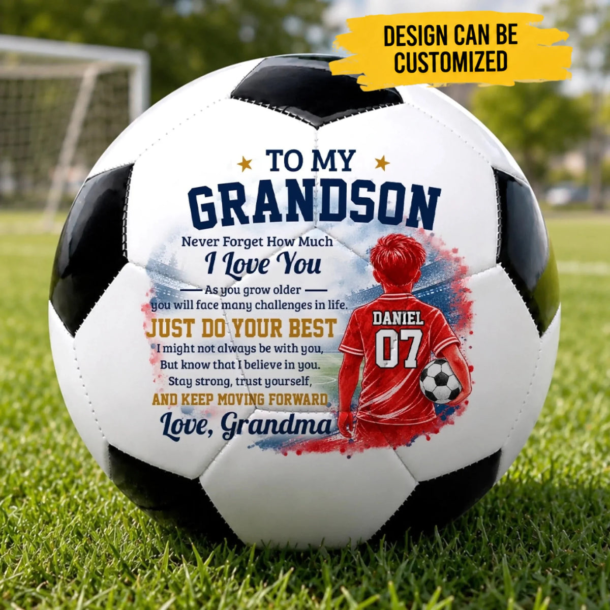 Custom Name Soccer Motivation Gifts from Grandma for Grandson - Personalized Soccer Ball