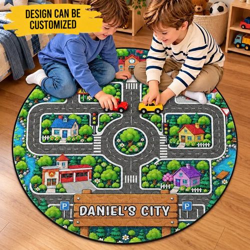 Birthday Gift For Kids Boys Toddler - Personalized Name Sign City Road Car Track Map Rug