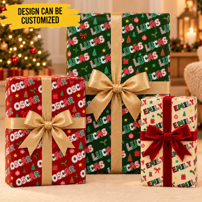 Custom Name Christmas Gift Wrap for Family - Personalized Wrapping Paper