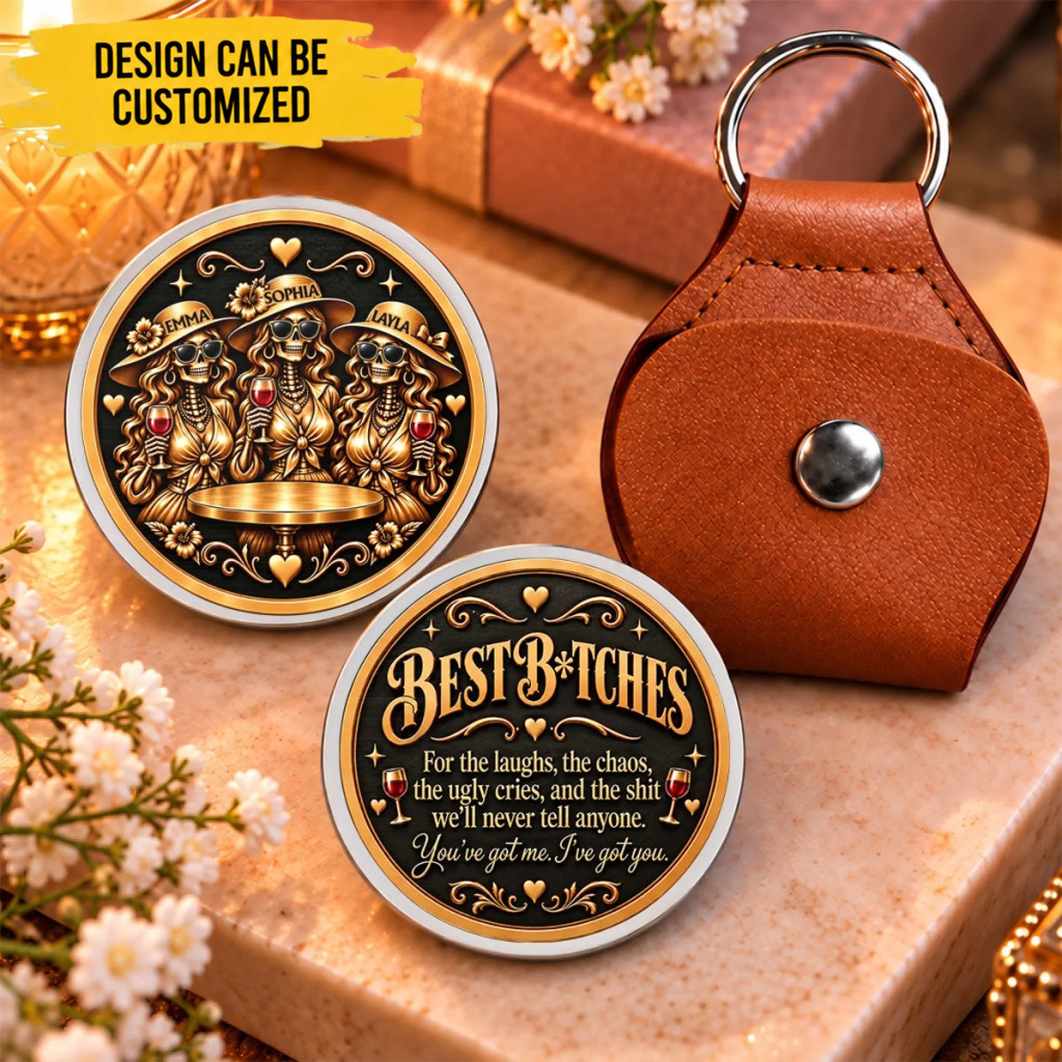 Custom Funny Name Skeleton Bestie Gifts for Women - Personalized Pocket Hug Token